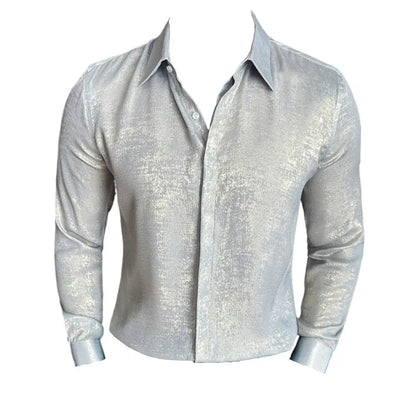 UNIKCOSA Men’s Glossy Plain Color Shirt – Slim Fit Anti-Wrinkle Long Sleeve Tuxedo Dress Shirt (M–4XL)