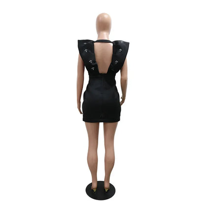 UNIKCOSA’s Rhinestone Ruched Mini Dress — Deep V Backless Party Glam with Flying Sleeves
