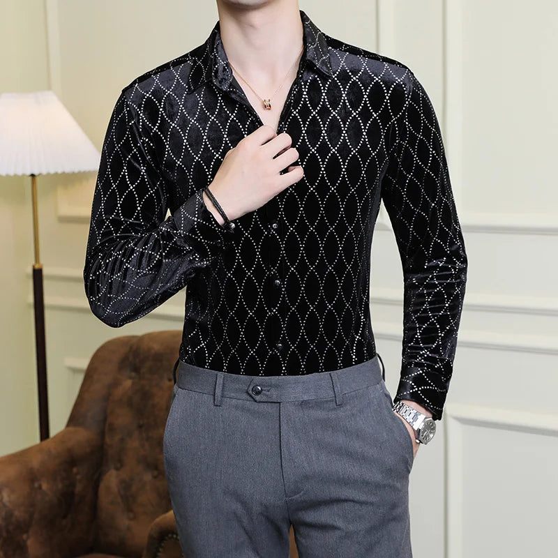 UNIKCOSA Velvet Grid Slim-Fit Shirt ✨ Autumn/Winter Luxury Edition