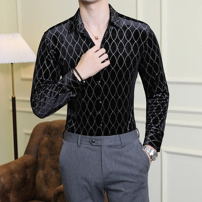 UNIKCOSA Velvet Grid Slim-Fit Shirt ✨ Autumn/Winter Luxury Edition