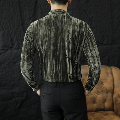 UNIKCOSA Men’s Luxury Velvet Grid Shirt – Slim Fit Long Sleeve Autumn/Winter 2025