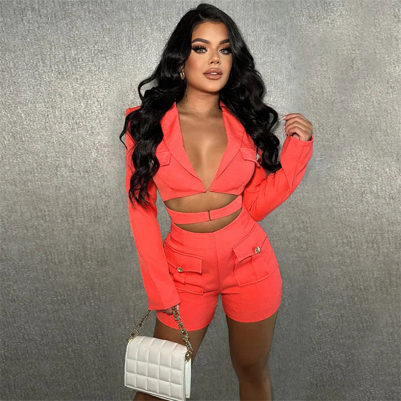 UNIKCOSA’s Blazer-Style Romper — Long-Sleeve Hollow Out Bodycon Jumpsuit