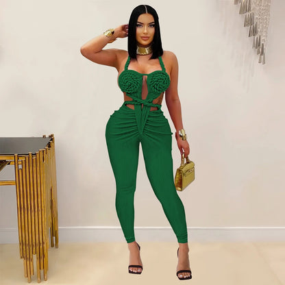 UNIKCOSA’s 2025 Ribbed Halter Jumpsuit — Sexy Backless Ruched One-Piece Clubwear