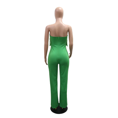 UNIKCOSA’s Fringe Bodycon Jumpsuit — Strapless Sleeveless One-Piece Streetwear