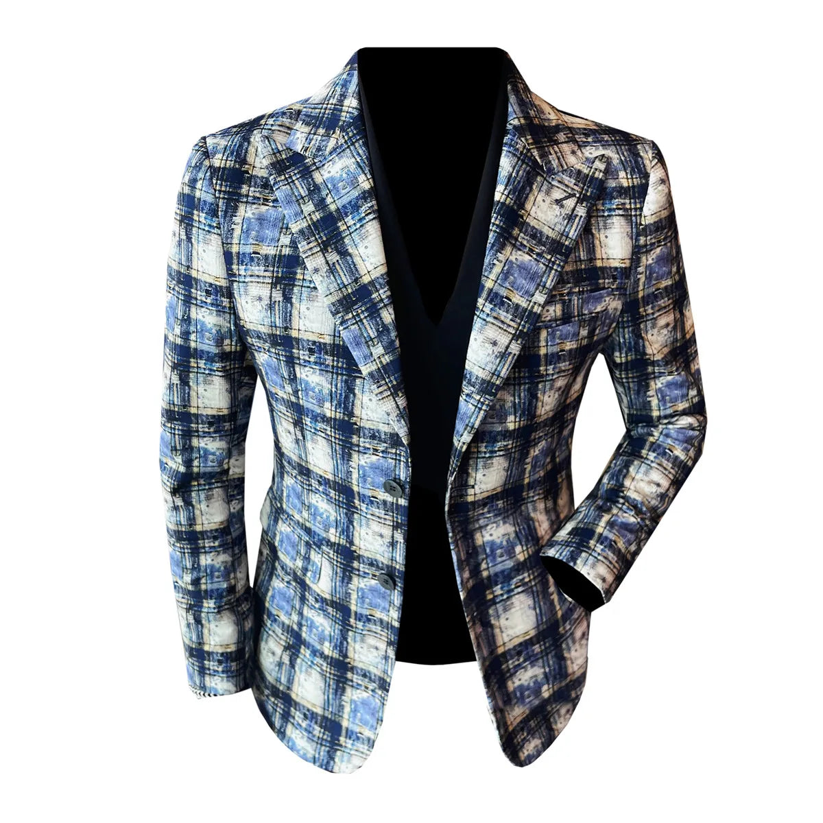 UNIKCOSA Men’s Plaid Blazer – Slim Fit Two-Button Korean Luxury Suit Jacket (Autumn/Winter 2025)
