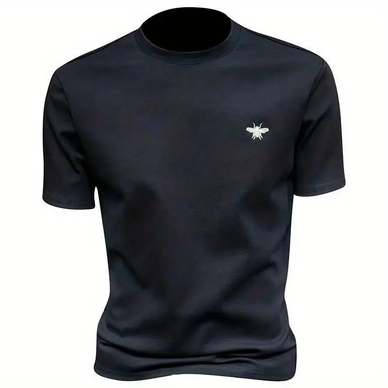 UNIKCOSA Men’s Embroidered Bee T-Shirt – Slim Fit O-Neck Shiny Cotton Half Sleeve Top (Spring/Autumn Edition)