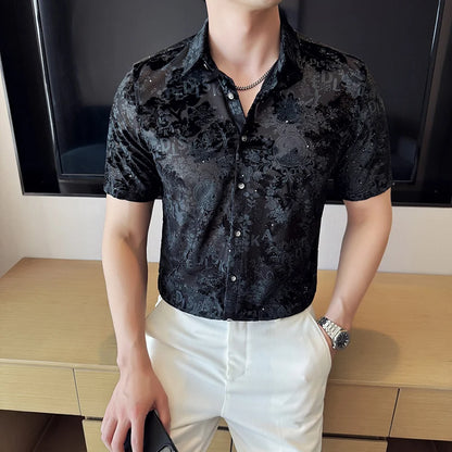 UNIKCOSA Men’s Chinese-Style Jacquard Shirt – High Quality Short Sleeve Summer Social Tuxedo Dress Shirt (M–4XL)