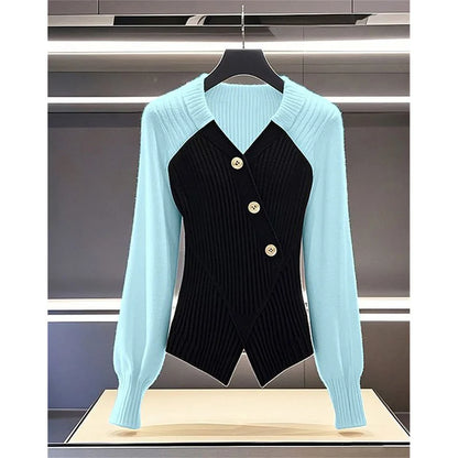 UNIKCOSA’s 2025 Color Block Knit Sweater — Slim Long-Sleeve Pullover Top