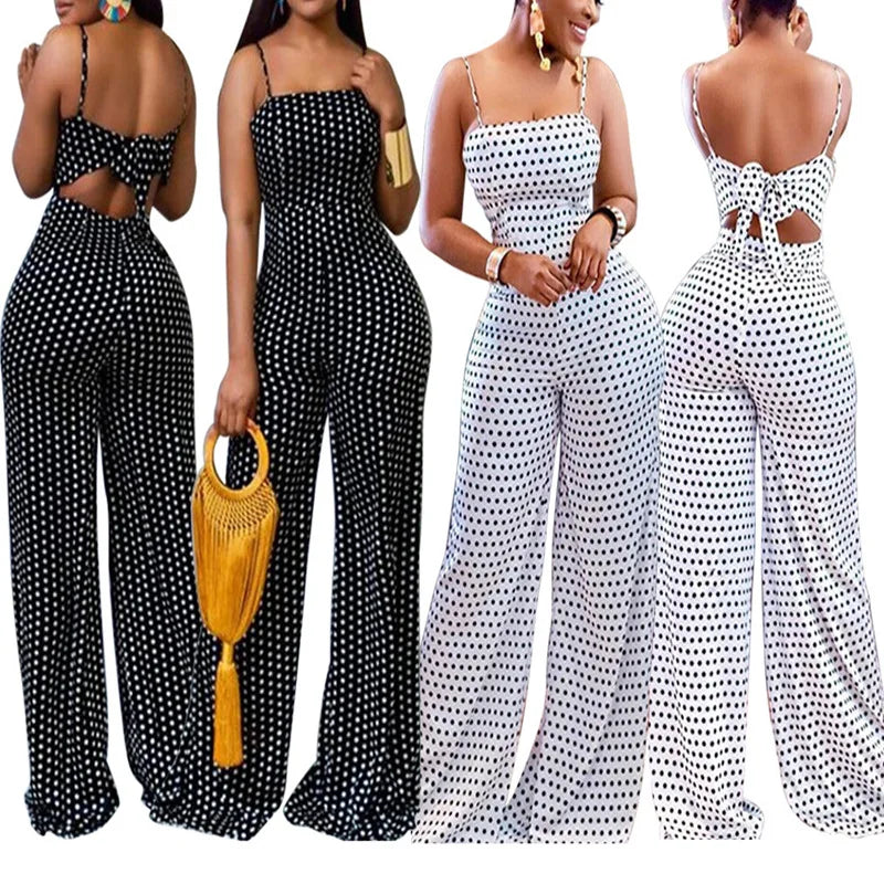 UNIKCOSA™ 2023 Autumn Backless Jumpsuit – High-Waist Dot Print Wide-Leg One-Piece | Women’s Sexy Casual Streetwear Overalls