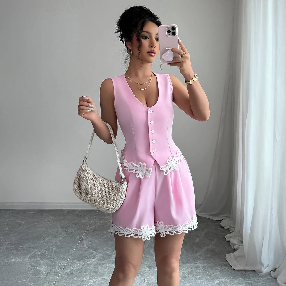 Optimized Product Title UNIKCOSA™ 2025 Sexy V-Neck Sleeveless Denim 2-Piece Set – Crop Top & High-Waist Short-Pants | Y2K Elegant Streetwear Matching Outfit