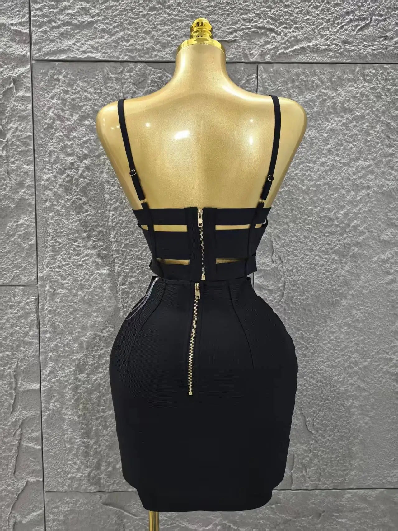 UNIKCOSA’s Black Bandage 2-Piece Set — Sexy Strap Crop Top + Bodycon Mini Skirt Nightclub Outfit
