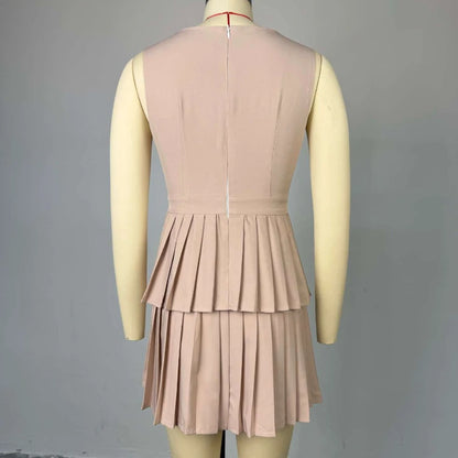 UNIKCOSA™ 2025 Summer V-Neck Dress – Elegant High-Waist Pleated A-Line Short Dress | Women’s Fresh Casual Fashion Outfit