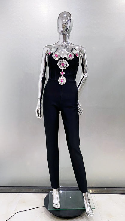 UNIKCOSA’s Strapless Crystal Jumpsuit — Sparkling Bodycon Bandage Runway Elegance