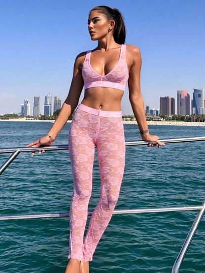 UNIKCOSA™ Jacquard 2-Piece Coquette Set – Wide Belt Tank Top & Stretch Leggings | Women’s Sexy Summer Clubwear