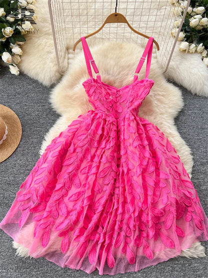 UNIKCOSA’s Luxury Embroidered Tulle Sundress — Spaghetti Strap Summer Party Dress