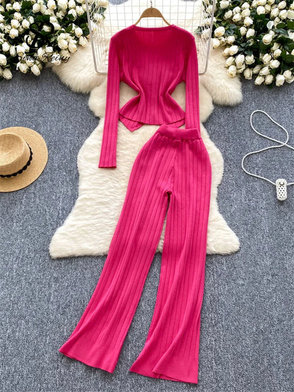 UNIKCOSA’s Winter Knit Suit — Button Pullover Sweater + Elastic Pants 2-Piece Set