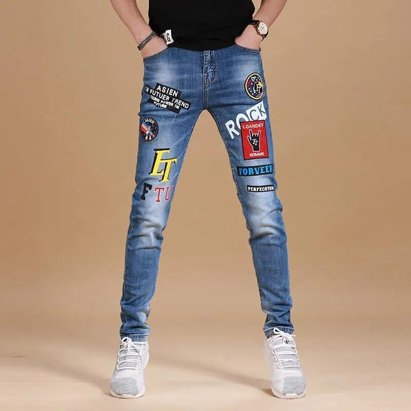 UNIKCOSA Men’s Harajuku Art Jeans – Slim Fit Graphic Painted Denim Pants (Spring/Autumn Streetwear 2000s Style)
