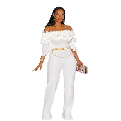 UNIKCOSA™ White Party Jumpsuit – Slash Neck Off-Shoulder High-Waist One-Piece | Women’s Irregular Elegant Playsuit