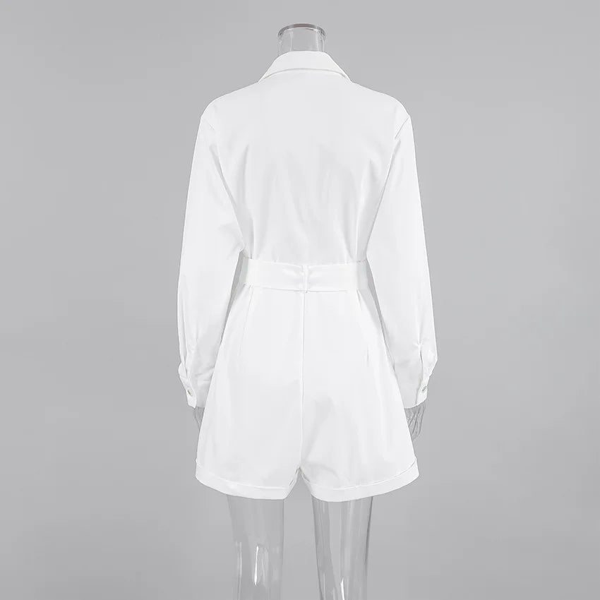 UNIKCOSA™ 2025 Spring/Summer Elegant Romper – Women’s Long-Sleeve Turn-Down Collar Short Jumpsuit | Casual & Party One-Piece Outfit