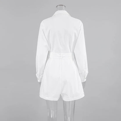 UNIKCOSA™ 2025 Spring/Summer Elegant Romper – Women’s Long-Sleeve Turn-Down Collar Short Jumpsuit | Casual & Party One-Piece Outfit