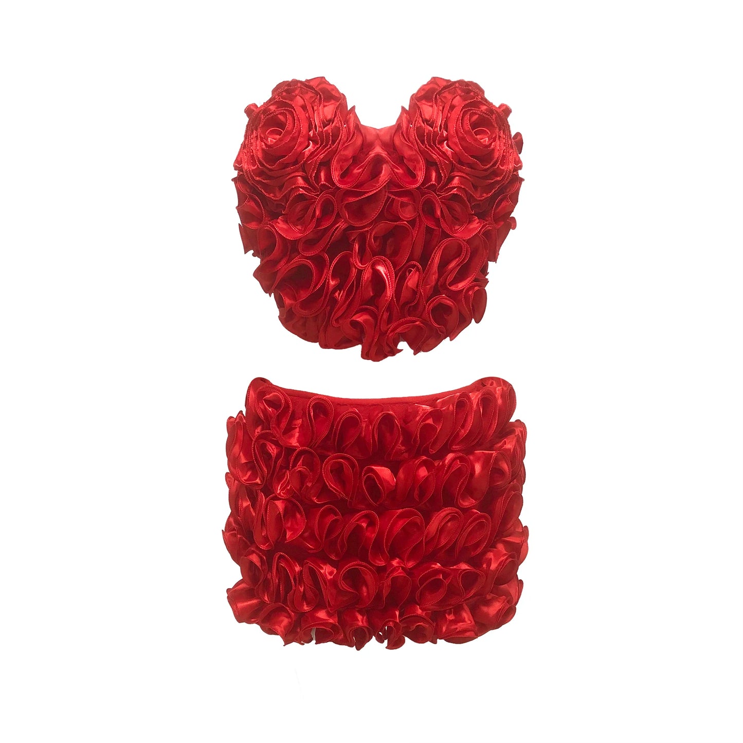 UNIKCOSA’s Red Floral 2-Piece Bandage Set — Strapless Crop Top + Bodycon Mini Skirt