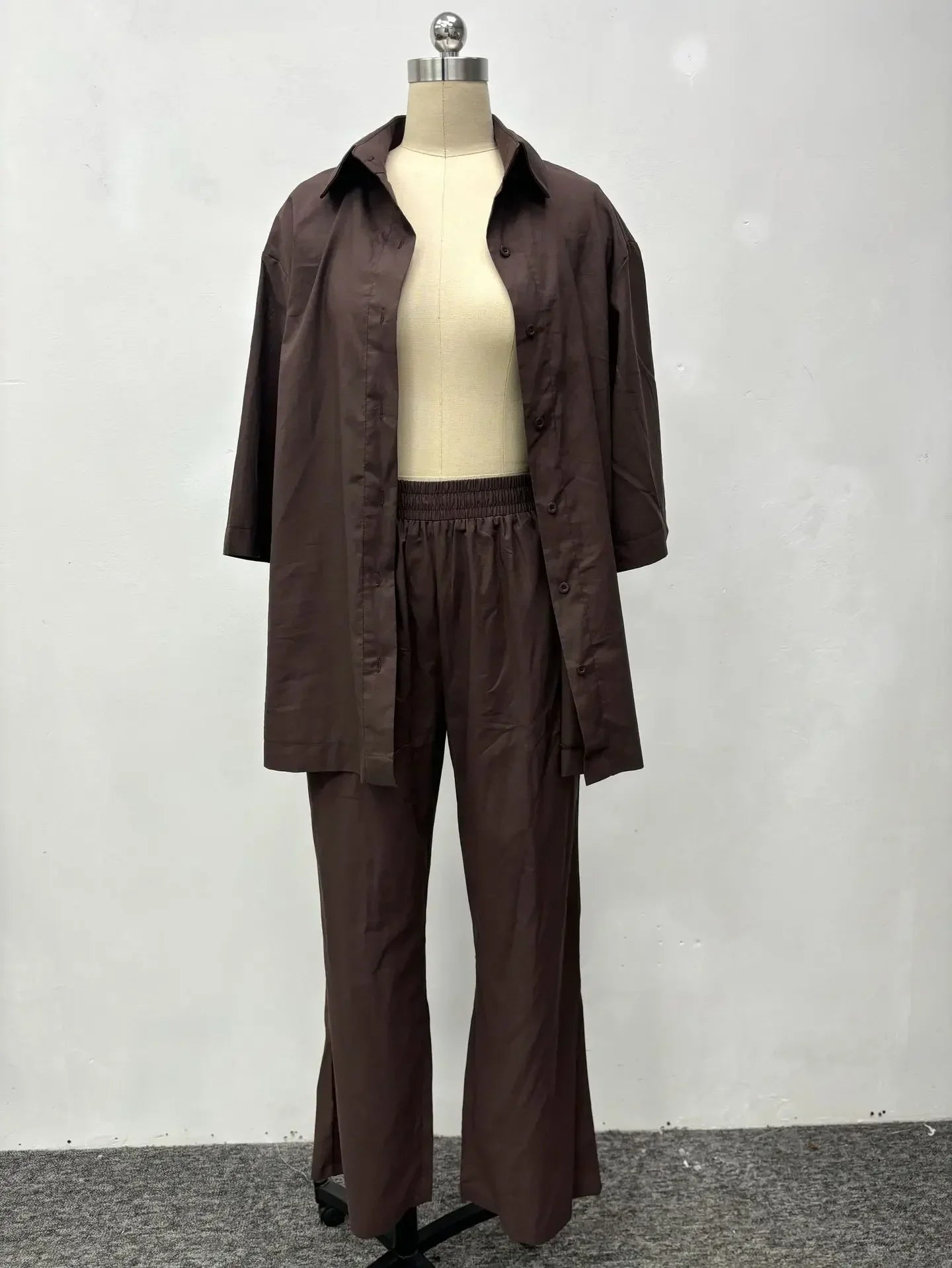 UNIKCOSA™ Coffee Shirt & Pant Set – Women’s 2-Piece Matching Outfit | Straight-Leg Pants & Relaxed Shirt Suit for Y2K Streetwear, Autumn & Spring