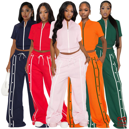 UNIKCOSA’s Summer Streetwear Pant Set — Short-Sleeve Zip Jacket + Wide-Leg Pants