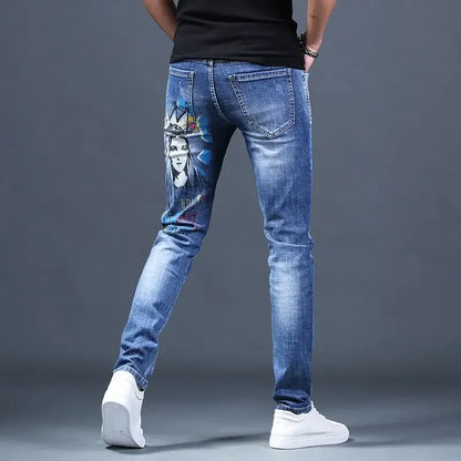 UNIKCOSA Men’s Washed Graphic Jeans – Slim Fit Stretch Streetwear Hip-Hop Trousers (Spring/Autumn Edition)