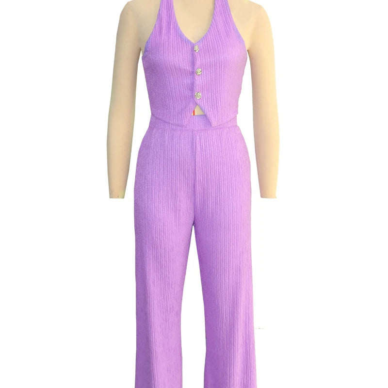 UNIKCOSA™ 2025 Summer Casual 2-Piece Pant Set – Sleeveless Vest Crop Top & Elastic Waist Wide-Leg Pants | Women’s Matching Outfit