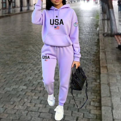 UNIKCOSA’s USA Letter Tracksuit — Hoodie + Jogger Pants 2-Piece Autumn/Winter Set