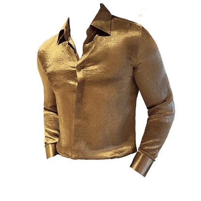 UNIKCOSA Men’s Glossy Luxury Shirt – Slim Fit Anti-Wrinkle Long Sleeve Tuxedo Style