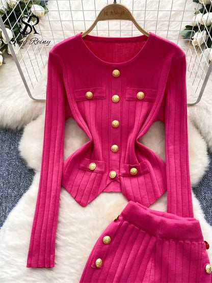 UNIKCOSA’s Winter Knit Suit — Button Pullover Sweater + Elastic Pants 2-Piece Set