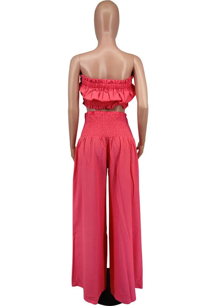 UNIKCOSA’s Y2K Strapless Pant Set — Crop Tube Top + High-Waist Wide-Leg Pants