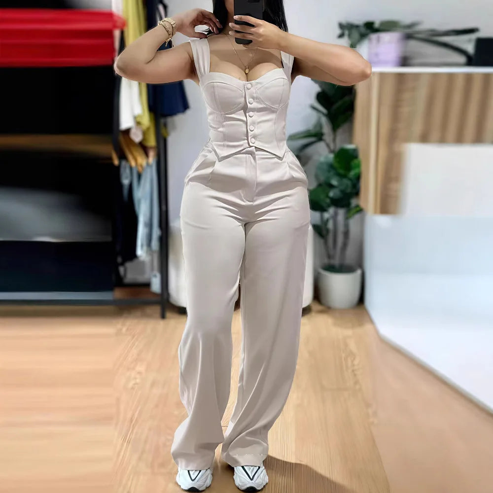 UNIKCOSA™ Elegant Y2K 2-Piece Pant Set – Sexy Sling Crop Top & Wide-Leg High-Waist Pants | Women’s Streetwear Matching Outfit