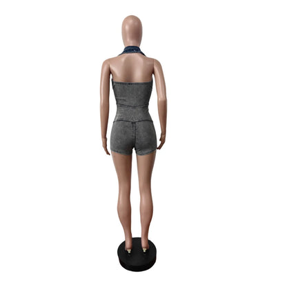 UNIKCOSA’s 2025 Patchwork Knit Jumpsuit — Ribbed Halter V-Neck One-Piece Streetwear Chic
