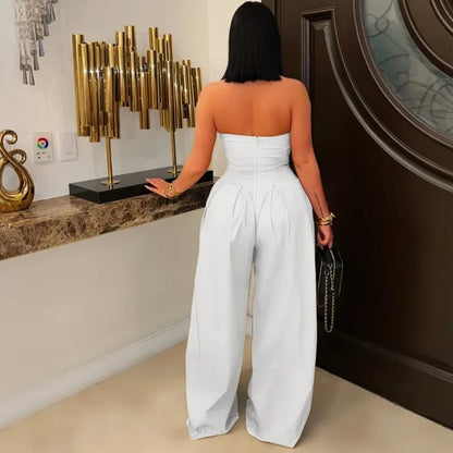 UNIKCOSA™ 2025 Summer Strapless Jumpsuit – Sexy High-Waist Button-Up Wide-Leg One-Piece | Women’s Sleeveless Fashion Outfit