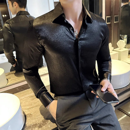 UNIKCOSA Men’s Glossy Luxury Shirt – Slim Fit Anti-Wrinkle Long Sleeve Tuxedo Style