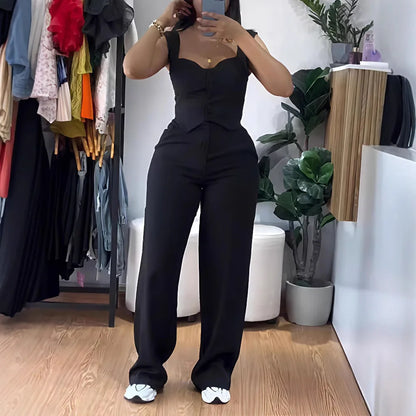 UNIKCOSA™ Elegant Y2K 2-Piece Pant Set – Sexy Sling Crop Top & Wide-Leg High-Waist Pants | Women’s Streetwear Matching Outfit