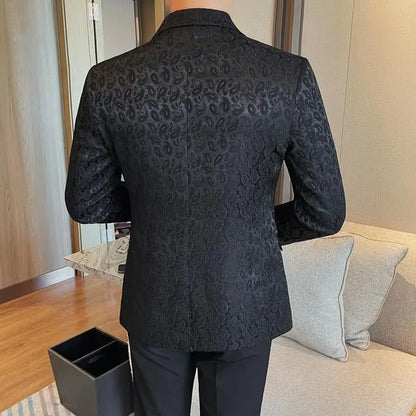 UNIKCOSA Men’s Black Floral Blazer – Slim Fit Single-Breasted Luxury Suit Jacket (Autumn/Winter Edition)