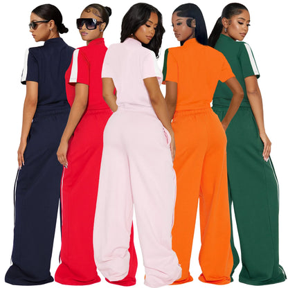 UNIKCOSA’s Summer Streetwear Pant Set — Short-Sleeve Zip Jacket + Wide-Leg Pants
