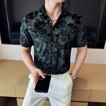 UNIKCOSA Men’s Chinese-Style Jacquard Shirt – High Quality Short Sleeve Summer Social Tuxedo Dress Shirt (M–4XL)
