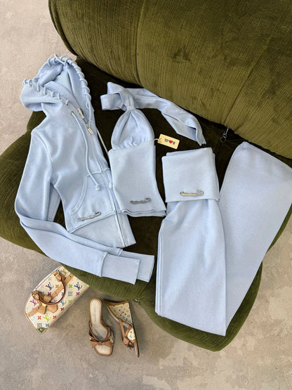 UNIKCOSA’s Y2K Sportswear Set — Pink & Blue Slim Hoodie + Casual Pants 2-Piece
