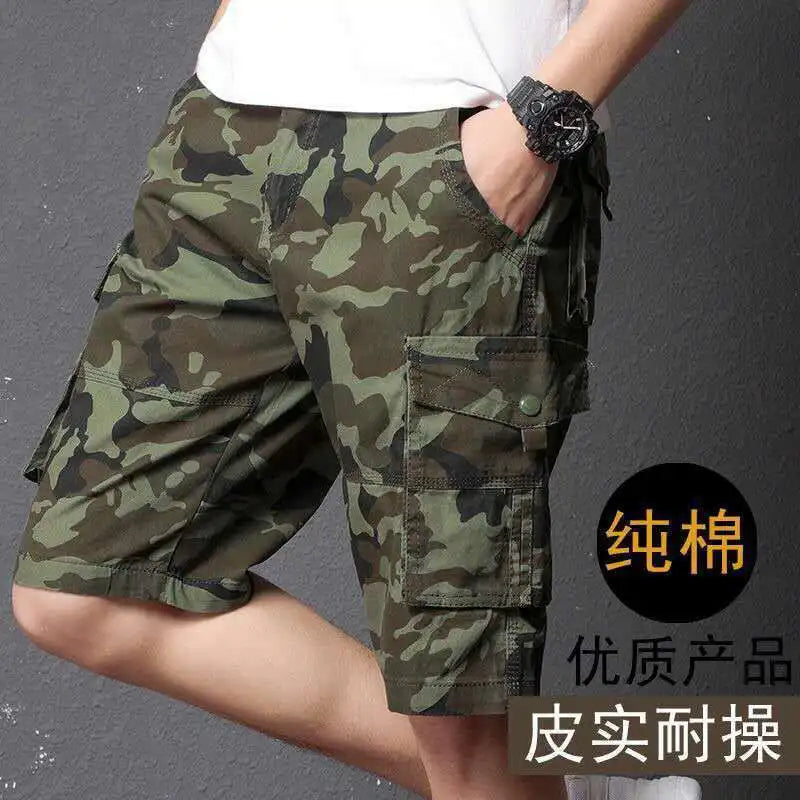 UNIKCOSA Men’s Camouflage Summer Set – Pure Cotton Short Sleeve Shirt & Multi-Pocket Shorts Workwear Outfit