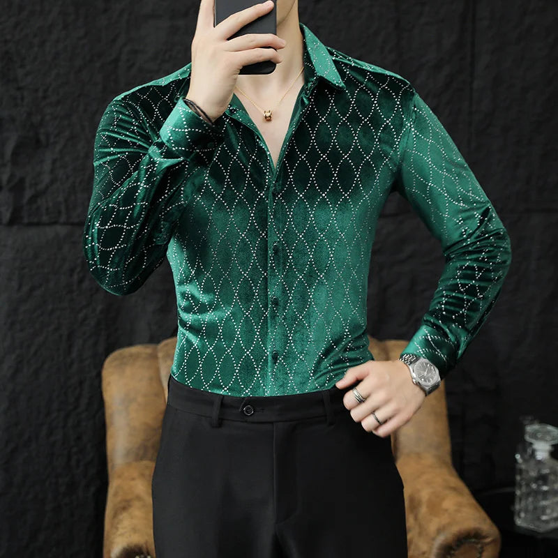 UNIKCOSA Velvet Grid Slim-Fit Shirt ✨ Autumn/Winter Luxury Edition