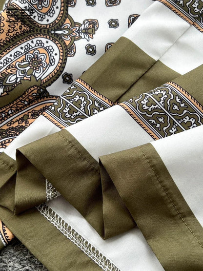 UNIKCOSA’s Vintage Ethnic Print 2-Piece Set — Strapless Backless Top + Wide-Leg Pants