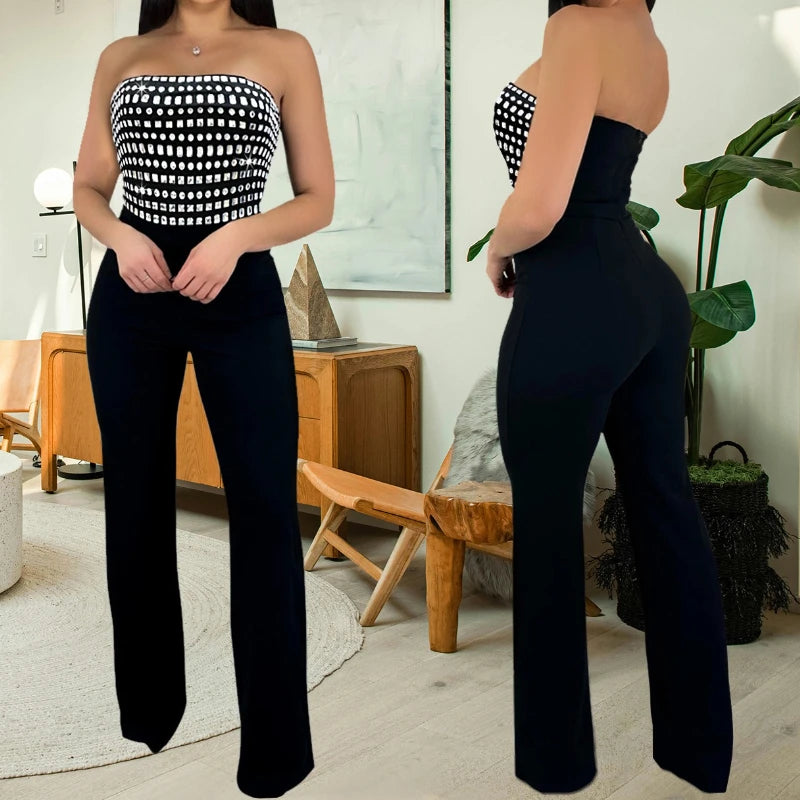UNIKCOSA™ 2025 Summer Diamond Strapless Jumpsuit – Sexy Solid Color Straight-Leg One-Piece | Women’s Party & Evening Outfit