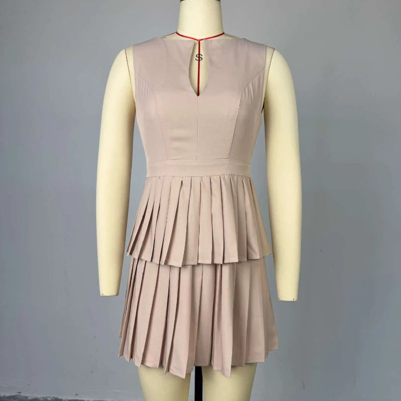 UNIKCOSA™ 2025 Summer V-Neck Dress – Elegant High-Waist Pleated A-Line Short Dress | Women’s Fresh Casual Fashion Outfit