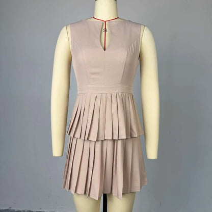 UNIKCOSA™ 2025 Summer V-Neck Dress – Elegant High-Waist Pleated A-Line Short Dress | Women’s Fresh Casual Fashion Outfit