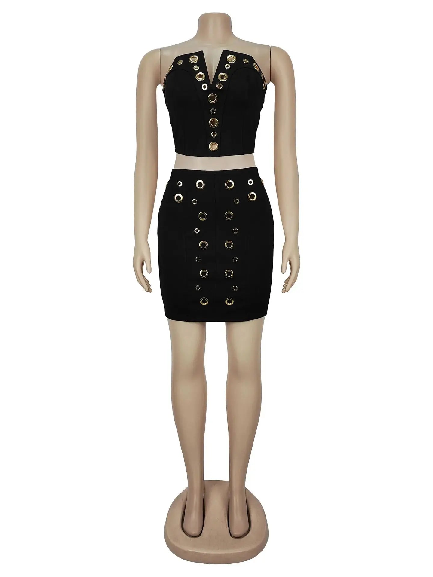 UNIKCOSA’s Irregular Y2K 2-Piece Party Set — Strapless Split Top + Peach-Hip Skirt Clubwear
