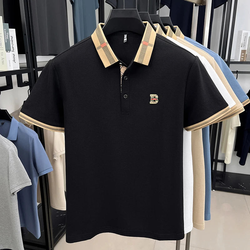 UNIKCOSA Men’s Embroidered Polo T-Shirt – Summer Slim Fit Stand Collar Business Casual Top